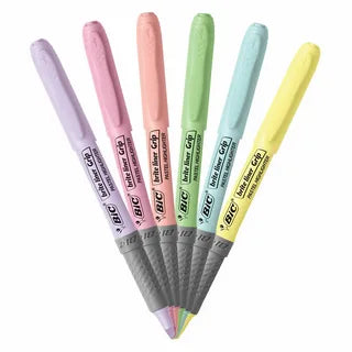 BIC Brite Liner Grip Pastel Highlighters, Assorted Pastel Colors, Rubber Grip, 6 Count