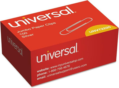 Universal Smooth Paper Clips, Jumbo, Silver, 100/Box, 10 Boxes/Pack