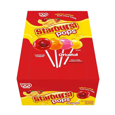 Starburst Pops Fruit Chew Filled Lollipops Variety Pack, 100 ct