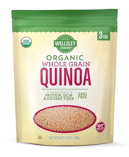 Wellsley Farms Organic Quinoa 3lb 100% Organic Whole Grain White Quinoa, Kosher, GMO Free