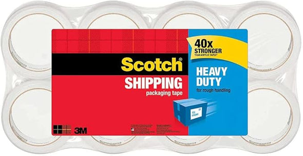 Scotch Heavy-Duty Shipping Packaging Tape, 1 8/9" x 1,573 1/5", 8 pk. - Clear