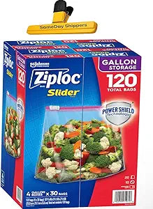 ZIPLOC BAGS| Ziploc Storage Slider Gallon Bags (120 CT) | Same Day Shippers Branded Bag Clip